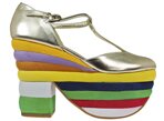 Jeffrey Campbell Groovie Gold Rainbow T Strap Platform Heels